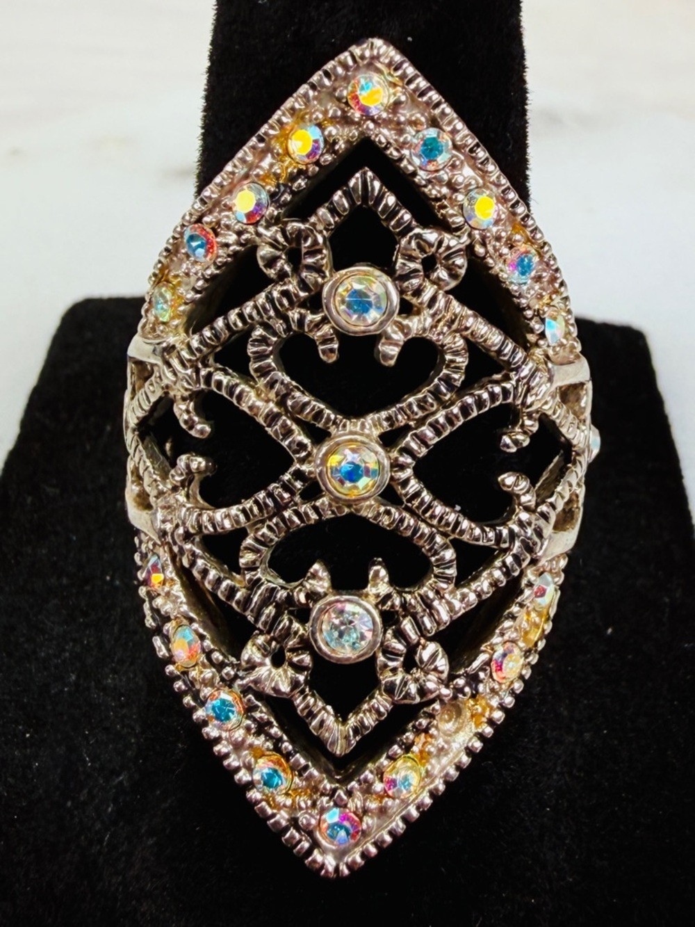 Vintage Silvertone bling size 6 3/4 statement ring
